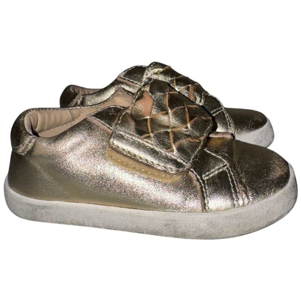 OLD SOLES Gold Sneaky Plat Sneakers Toddler 7 Metallic Leather Hook & Loop 5074